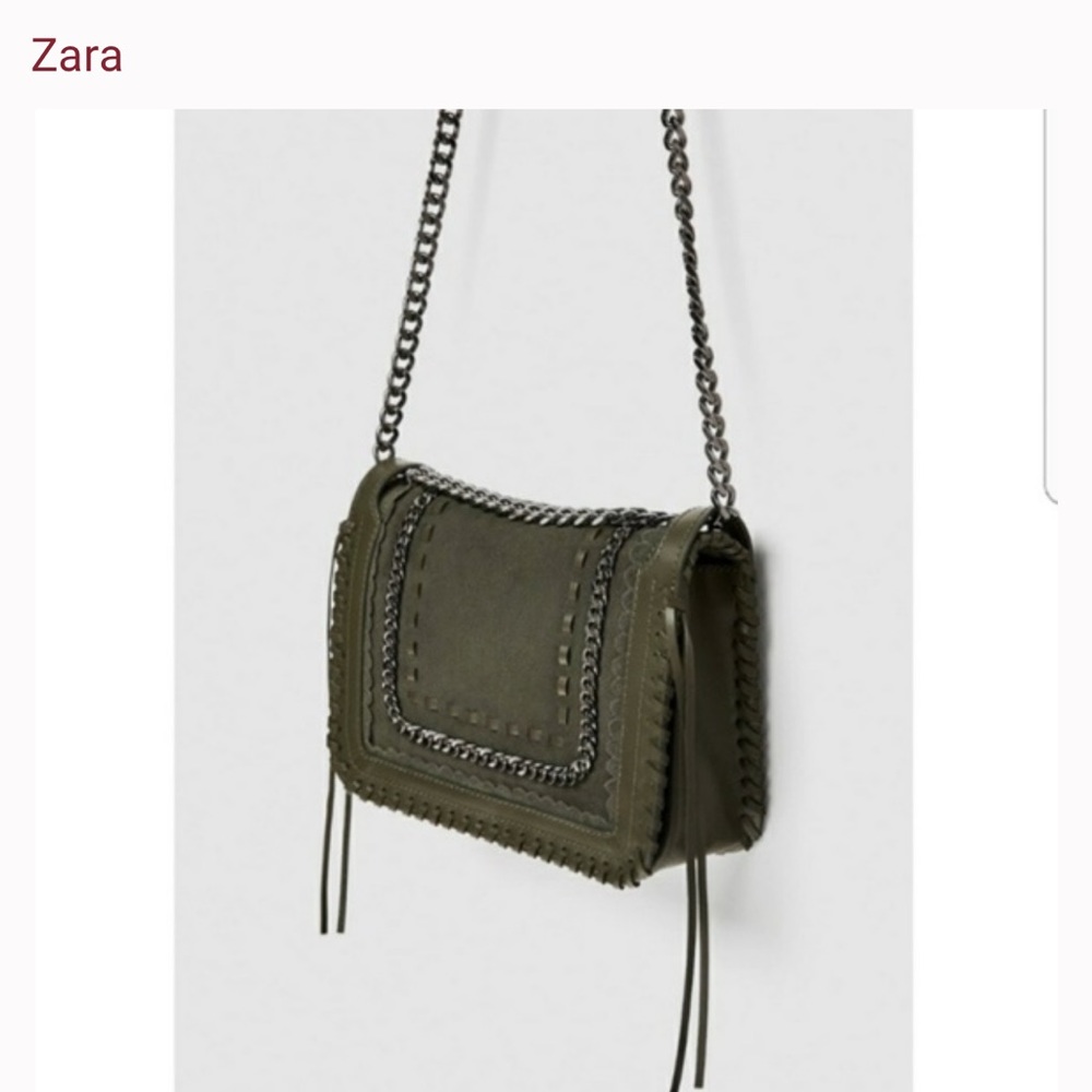 ZARA Leather Khaki Crossbody Chain Bag 1346 301